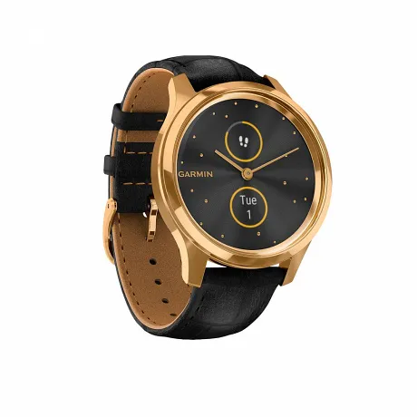 Смарт-часы Garmin VIVOMOVE LUXE золотистые черные с кожаным ремешком - Фото 3