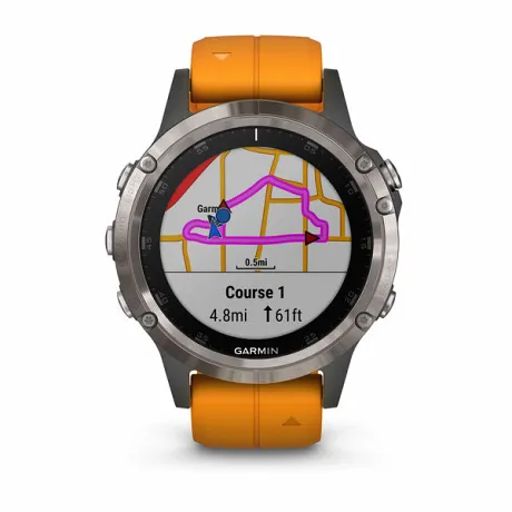 Мультиспортивные часы Garmin FENIX 5 PLUS SAPPHIRE титановый с оранжевым ремешком - Фото 4
